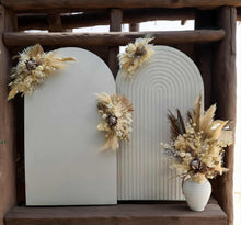 Load image into Gallery viewer, Double white backdrops / arches & 4 x boho flowers - HIRE ONLY