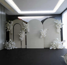 Load image into Gallery viewer, Three white backdrops / arches & 7 x White flowers - Advanced Package 1 - HIRE ONLY