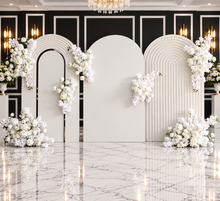 Load image into Gallery viewer, Three white backdrops / arches & 7 x White flowers - Advanced Package 1 - HIRE ONLY