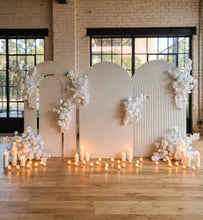 Load image into Gallery viewer, Three white backdrops / arches & 7 x White flowers - Advanced Package 1 - HIRE ONLY