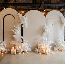 Load image into Gallery viewer, Three white backdrops / arches & 9 x White flowers - Advanced Package 2 - HIRE ONLY
