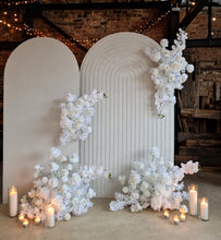 Load image into Gallery viewer, Three white backdrops / arches & 9 x White flowers - Advanced Package 2 - HIRE ONLY