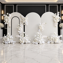 Load image into Gallery viewer, Three white backdrops / arches & 9 x White flowers - Advanced Package 2 - HIRE ONLY