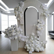 Load image into Gallery viewer, Three white backdrops / arches & 11 x White flowers - Deluxe Package - HIRE ONLY