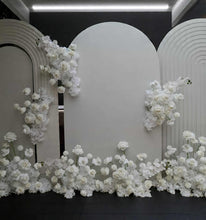 Load image into Gallery viewer, Three white backdrops / arches & 11 x White flowers - Deluxe Package - HIRE ONLY