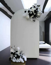 Load image into Gallery viewer, White arch / backdrop & black and white flowers - HIRE ONLY