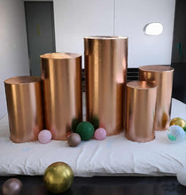 Load image into Gallery viewer, Rose Gold cylinder plinth cake or flower stand - 90cm - HIRE ONLY