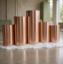 Load image into Gallery viewer, Rose Gold cylinder plinth cake or flower stand - 90cm - HIRE ONLY