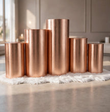 Load image into Gallery viewer, Rose Gold cylinder plinth cake or flower stand - 90cm - HIRE ONLY