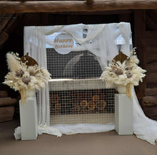 Load image into Gallery viewer, Boho urns & white mesh backdrop Birthday package - HIRE ONLY