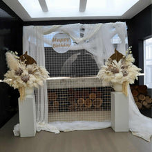 Load image into Gallery viewer, Boho urns & white mesh backdrop Birthday package - HIRE ONLY