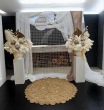 Load image into Gallery viewer, Boho urns & white mesh Birthday package w rug - HIRE ONLY
