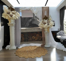 Load image into Gallery viewer, Boho urns & white mesh Roman columns - HIRE ONLY