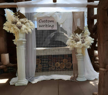 Load image into Gallery viewer, Boho urns & white mesh Roman columns - HIRE ONLY