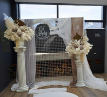 Load image into Gallery viewer, Boho urns & white mesh Roman columns Baby shower package - HIRE ONLY