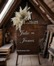 Load image into Gallery viewer, Rustic wooden easel with boho flowers - Welcome sign - HIRE ONLY