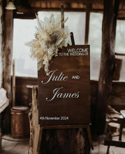 Load image into Gallery viewer, Rustic wooden easel with boho flowers - Welcome sign - HIRE ONLY