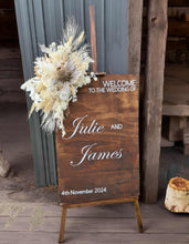 Load image into Gallery viewer, Rustic wooden easel with boho flowers - Welcome sign - HIRE ONLY