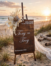 Load image into Gallery viewer, Rustic wooden easel with boho flowers - Welcome sign - HIRE ONLY