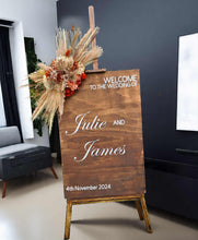 Load image into Gallery viewer, Rustic wooden easel with rustic small flowers - Welcome sign - HIRE ONLY