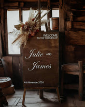Load image into Gallery viewer, Rustic wooden easel with rustic small flowers - Welcome sign - HIRE ONLY