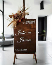 Load image into Gallery viewer, Rustic wooden easel with rustic small flowers - Welcome sign - HIRE ONLY