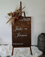 Load image into Gallery viewer, Rustic wooden easel with rustic small flowers - Welcome sign - HIRE ONLY