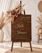 Load image into Gallery viewer, Rustic wooden easel with rustic small flowers - Welcome sign - HIRE ONLY