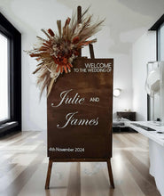 Load image into Gallery viewer, Rustic wooden easel with rustic medium flowers - Welcome sign - HIRE ONLY
