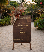 Load image into Gallery viewer, Rustic wooden easel with rustic medium flowers - Welcome sign - HIRE ONLY