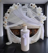 Load image into Gallery viewer, White double circle backdrop package w flowers and plinth - HIRE ONLY