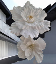 Load image into Gallery viewer, White double circle backdrop package w flowers and plinth - HIRE ONLY