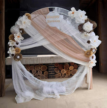 Load image into Gallery viewer, White double circle backdrop package w flowers and plinth - HIRE ONLY