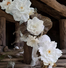 Load image into Gallery viewer, White double circle backdrop package w flowers and plinth - HIRE ONLY