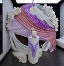Load image into Gallery viewer, White & purple double circle backdrop package w flowers and plinth - HIRE ONLY