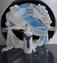 Load image into Gallery viewer, White & blue double circle backdrop package w flowers and plinth - HIRE ONLY