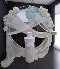 Load image into Gallery viewer, White & blue double circle backdrop package w flowers and plinth - HIRE ONLY