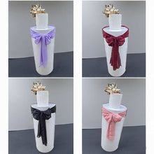 Load image into Gallery viewer, White cylinder plinth cake or flower stand - 90cm with bow - HIRE ONLY