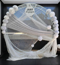 Load image into Gallery viewer, White & light grey double circle backdrop and flowers - HIRE ONLY