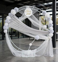 Load image into Gallery viewer, White & light grey double circle backdrop and flowers - HIRE ONLY