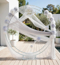 Load image into Gallery viewer, White & light grey double circle backdrop and flowers - HIRE ONLY