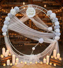 Load image into Gallery viewer, White & light grey double circle backdrop and flowers - HIRE ONLY