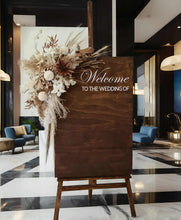 Load image into Gallery viewer, Boho Rustic welcome sign flowers & easel - HIRE ONLY