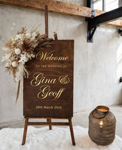 Load image into Gallery viewer, Boho Rustic welcome sign flowers & easel - HIRE ONLY