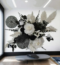 Load image into Gallery viewer, Black & White hanging flowers for backdrop, arch, arbour - HIRE ONLY