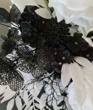 Load image into Gallery viewer, Black & White hanging flowers for backdrop, arch, arbour - HIRE ONLY