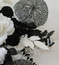 Load image into Gallery viewer, Black & White hanging flowers for backdrop, arch, arbour - HIRE ONLY