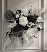 Load image into Gallery viewer, Black & White hanging flowers for backdrop, arch, arbour - HIRE ONLY