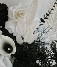 Load image into Gallery viewer, Black & White hanging flowers for backdrop, arch, arbour - HIRE ONLY
