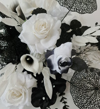 Load image into Gallery viewer, Black & White hanging flowers for backdrop, arch, arbour - HIRE ONLY